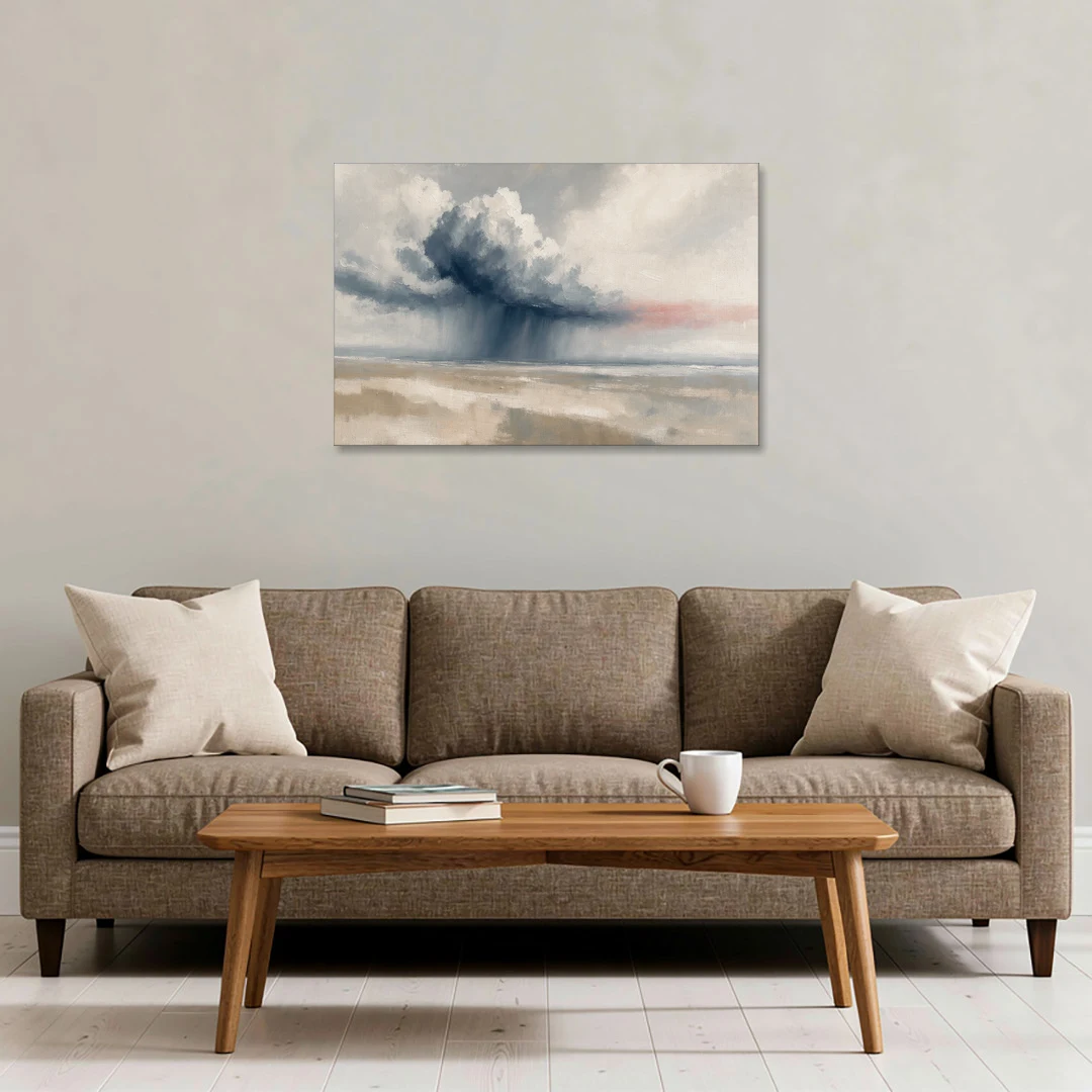 Neutral Landscape of Passing Rain Over the Plain - Canvas Wall Art - Sofa - 36x24