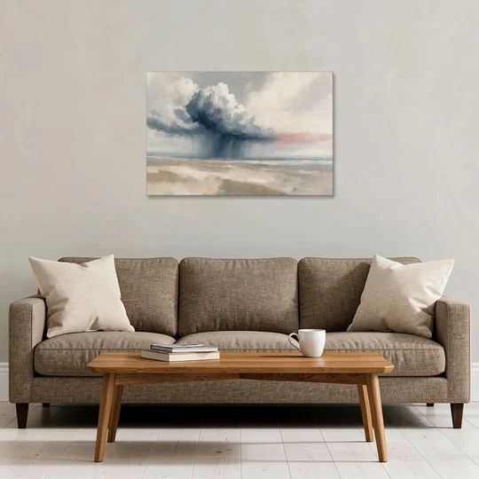 Neutral Landscape of Passing Rain Over the Plain - Canvas Wall Art - Sofa - 36x24