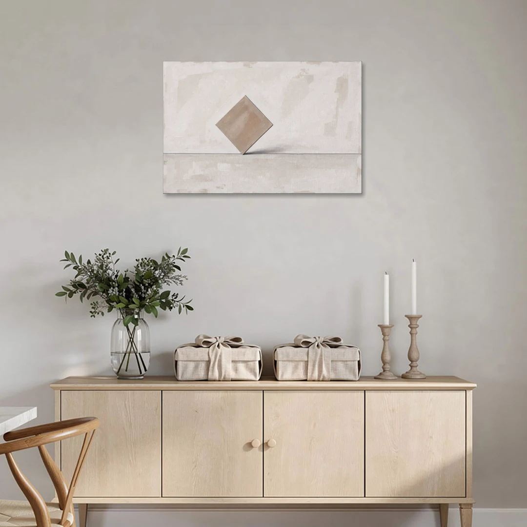 Neutral Modern Wall Art of a Balancing Square - Canvas Wall Art - Coffee Table - 36x24