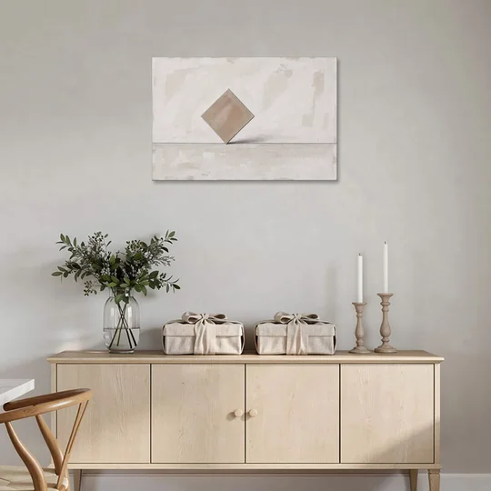 Neutral Modern Wall Art of a Balancing Square - Canvas Wall Art - Coffee Table - 36x24