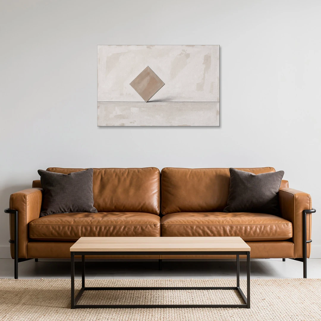 Neutral Modern Wall Art of a Balancing Square - Canvas Wall Art - Sofa - 36x24