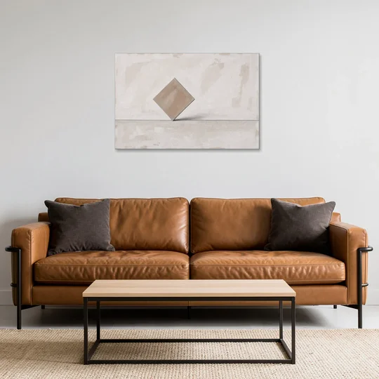 Neutral Modern Wall Art of a Balancing Square - Canvas Wall Art - Sofa - 36x24