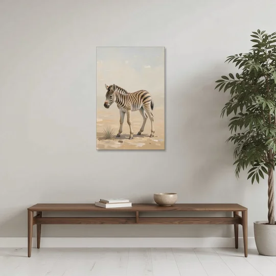 Neutral Safari Nursery Decor with a Wobbly Zebra Foal - Canvas Wall Art - Coffee Table - 24x36