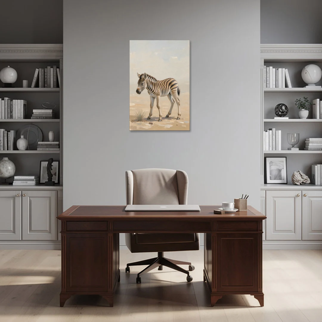 Neutral Safari Nursery Decor with a Wobbly Zebra Foal - Canvas Wall Art - Office - 24x36