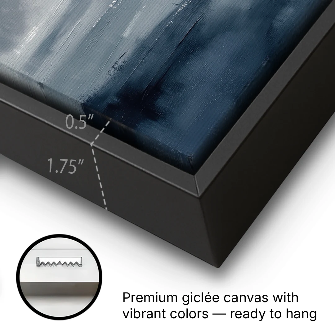 Neutral Sea Fog on Calm Water - Black Framed Canvas Wall Art - Gallery Wrap Corner