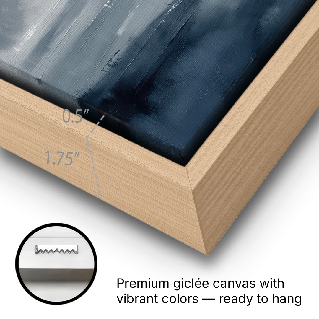 Neutral Sea Fog on Calm Water - Oak Framed Canvas Wall Art - Gallery Wrap Corner