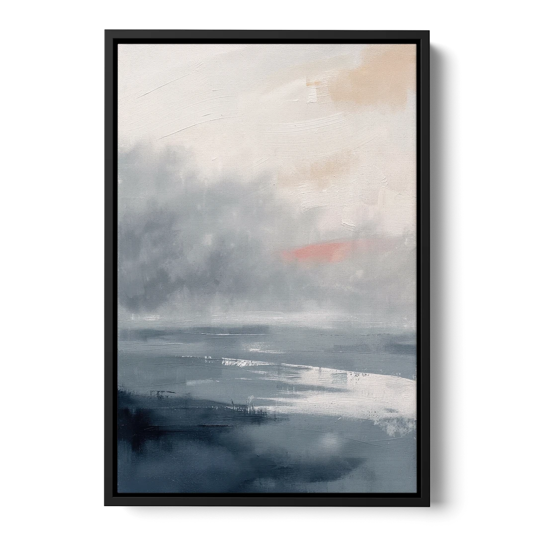 Neutral Sea Fog on Calm Water - Black Framed Canvas Wall Art - Front