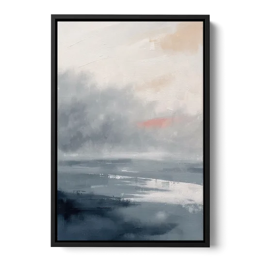 Neutral Sea Fog on Calm Water - Black Framed Canvas Wall Art - Front