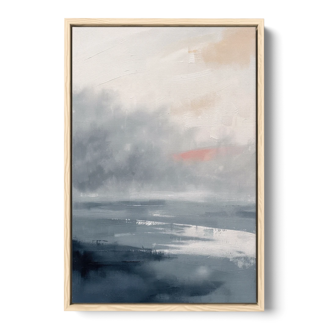 Neutral Sea Fog on Calm Water - Oak Framed Canvas Wall Art - Front