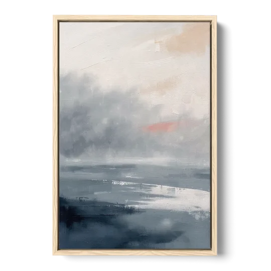 Neutral Sea Fog on Calm Water - Oak Framed Canvas Wall Art - Front