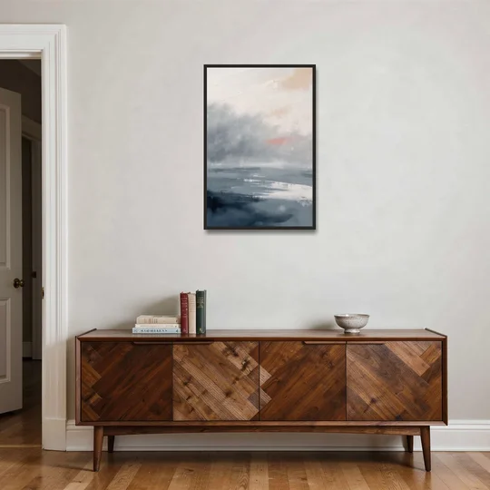 Neutral Sea Fog on Calm Water - Black Framed Canvas Wall Art - Coffee Table - 24x36