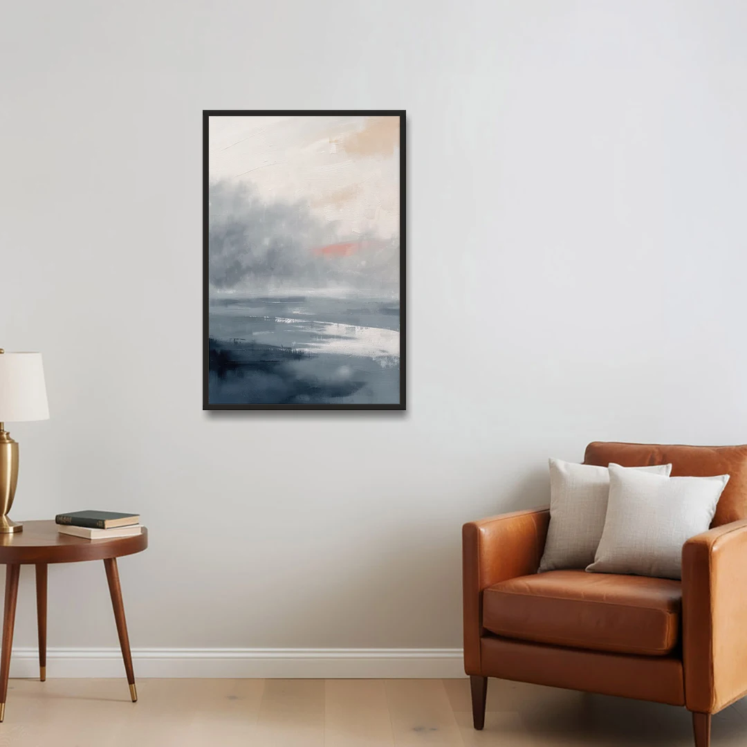 Neutral Sea Fog on Calm Water - Black Framed Canvas Wall Art - Sofa - 24x36