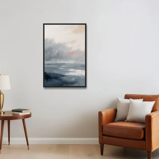 Neutral Sea Fog on Calm Water - Black Framed Canvas Wall Art - Sofa - 24x36
