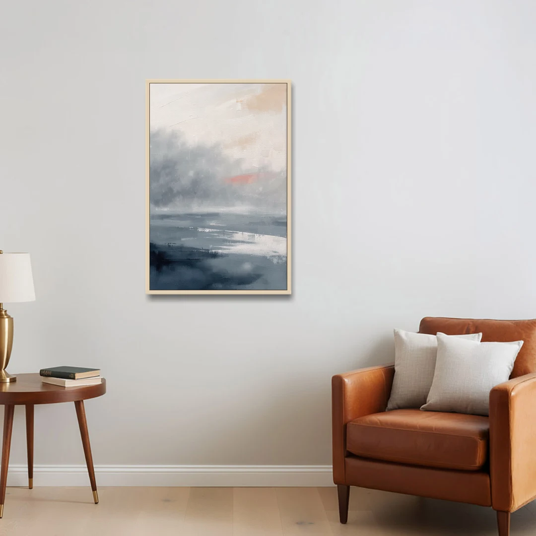 Neutral Sea Fog on Calm Water - Oak Framed Canvas Wall Art - Sofa - 24x36