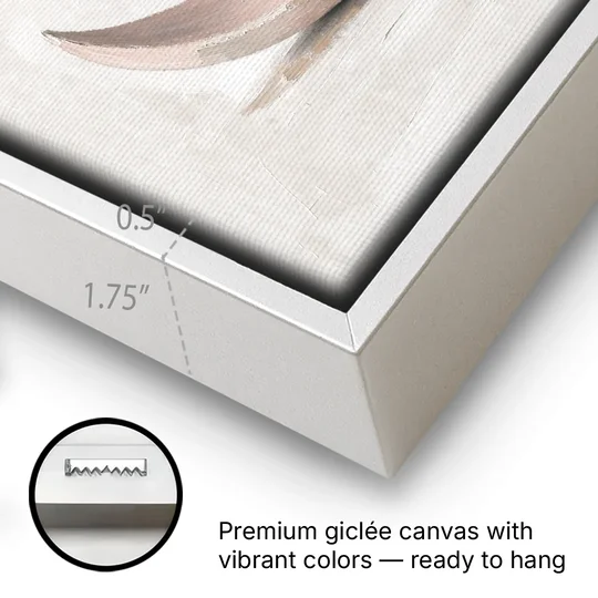 Neutral Wall Art for Bedroom with Blush Crescent Cradle - White Framed Canvas Wall Art - Gallery Wrap Corner