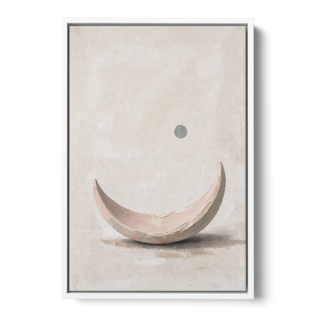 Neutral Wall Art for Bedroom with Blush Crescent Cradle - White Framed Canvas Wall Art - Front