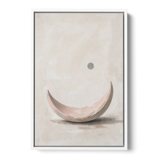 Neutral Wall Art for Bedroom with Blush Crescent Cradle - White Framed Canvas Wall Art - Front