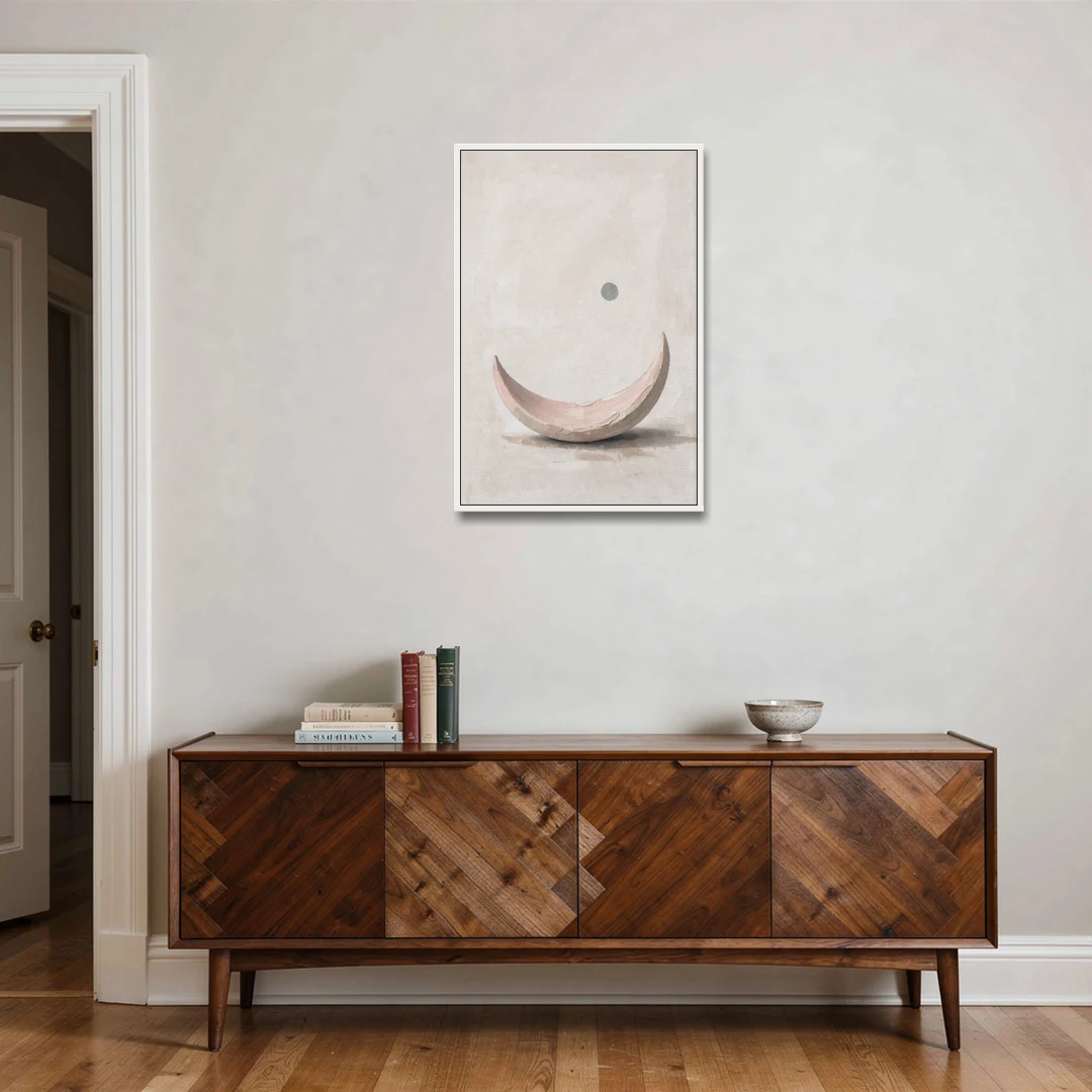Neutral Wall Art for Bedroom with Blush Crescent Cradle - White Framed Canvas Wall Art - Coffee Table - 24x36