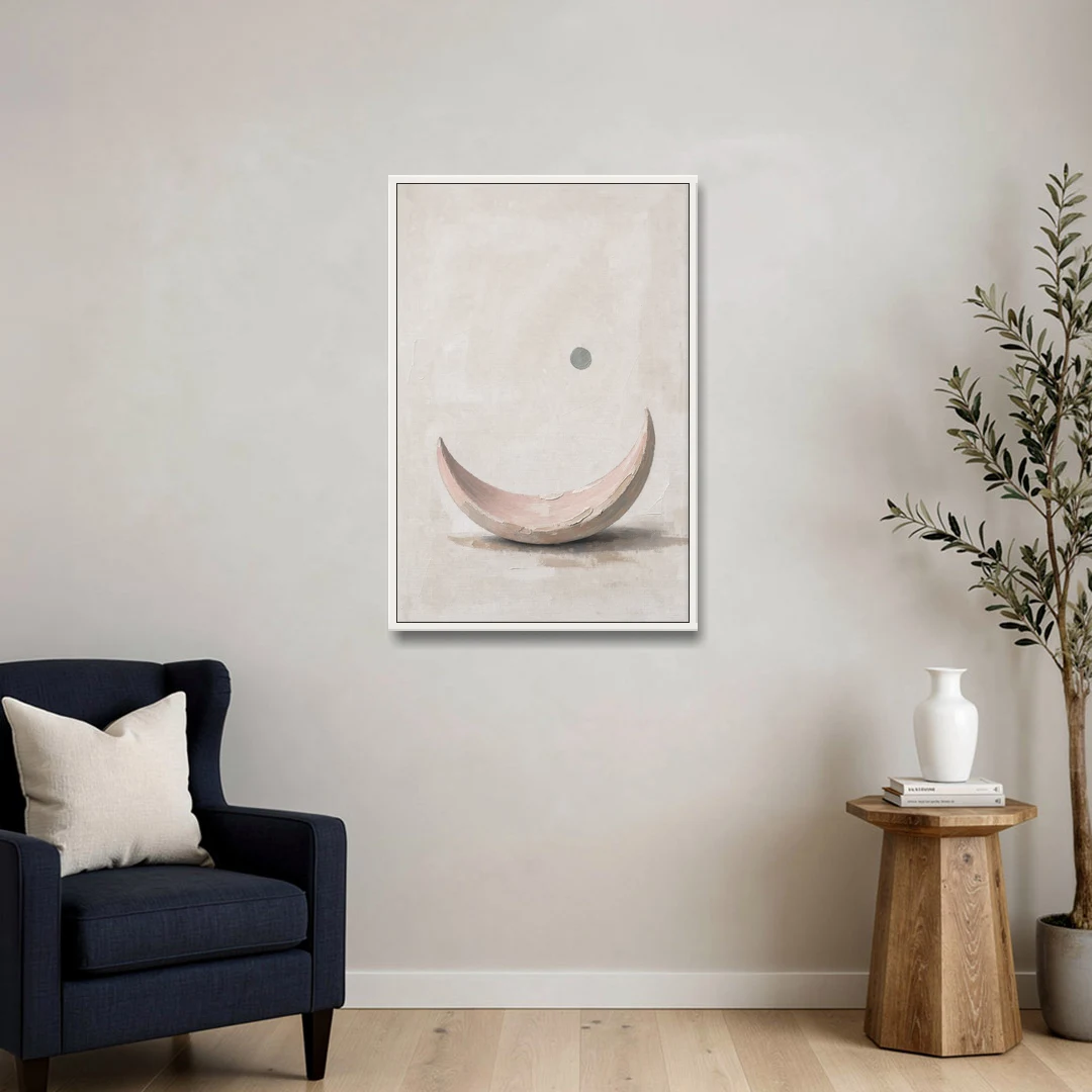 Neutral Wall Art for Bedroom with Blush Crescent Cradle - White Framed Canvas Wall Art - Sofa - 24x36