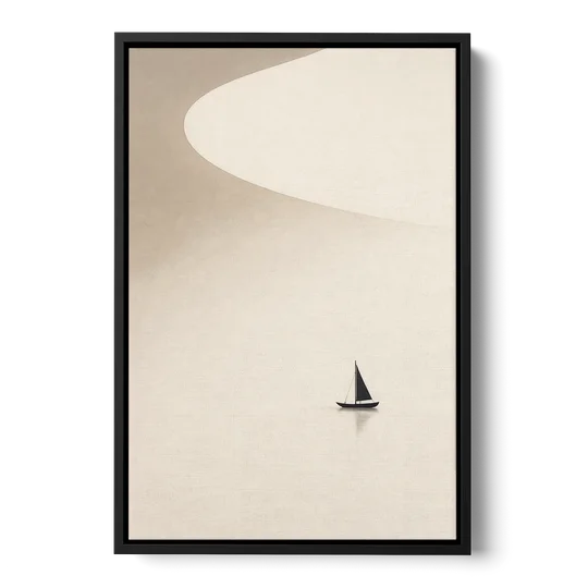 Neutral Wall Art of a Becalmed Sailboat - Black Framed Canvas Wall Art - Front