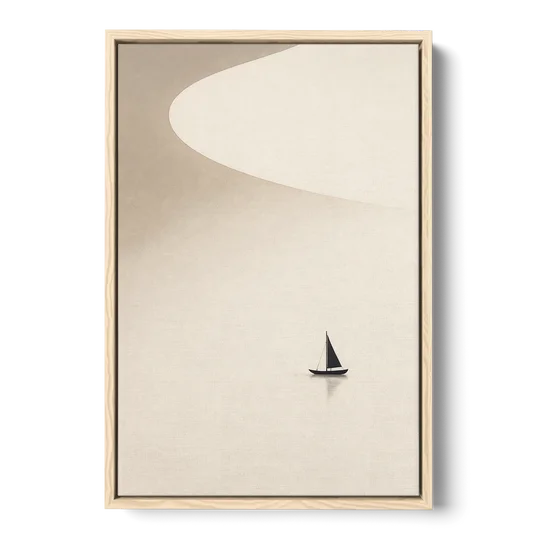 Neutral Wall Art of a Becalmed Sailboat - Oak Framed Canvas Wall Art - Front