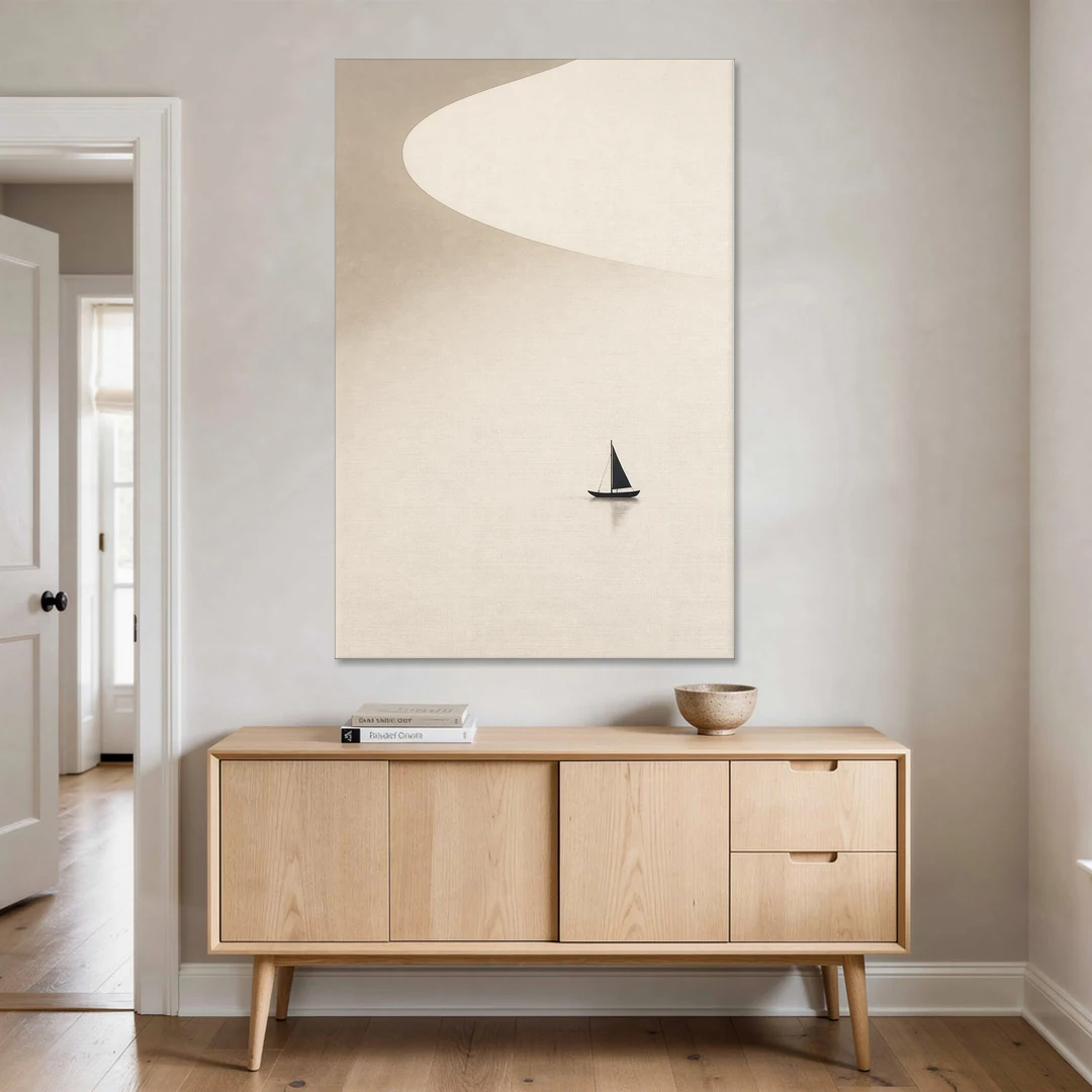 Neutral Wall Art of a Becalmed Sailboat - Canvas Wall Art - Coffee Table - 40x60