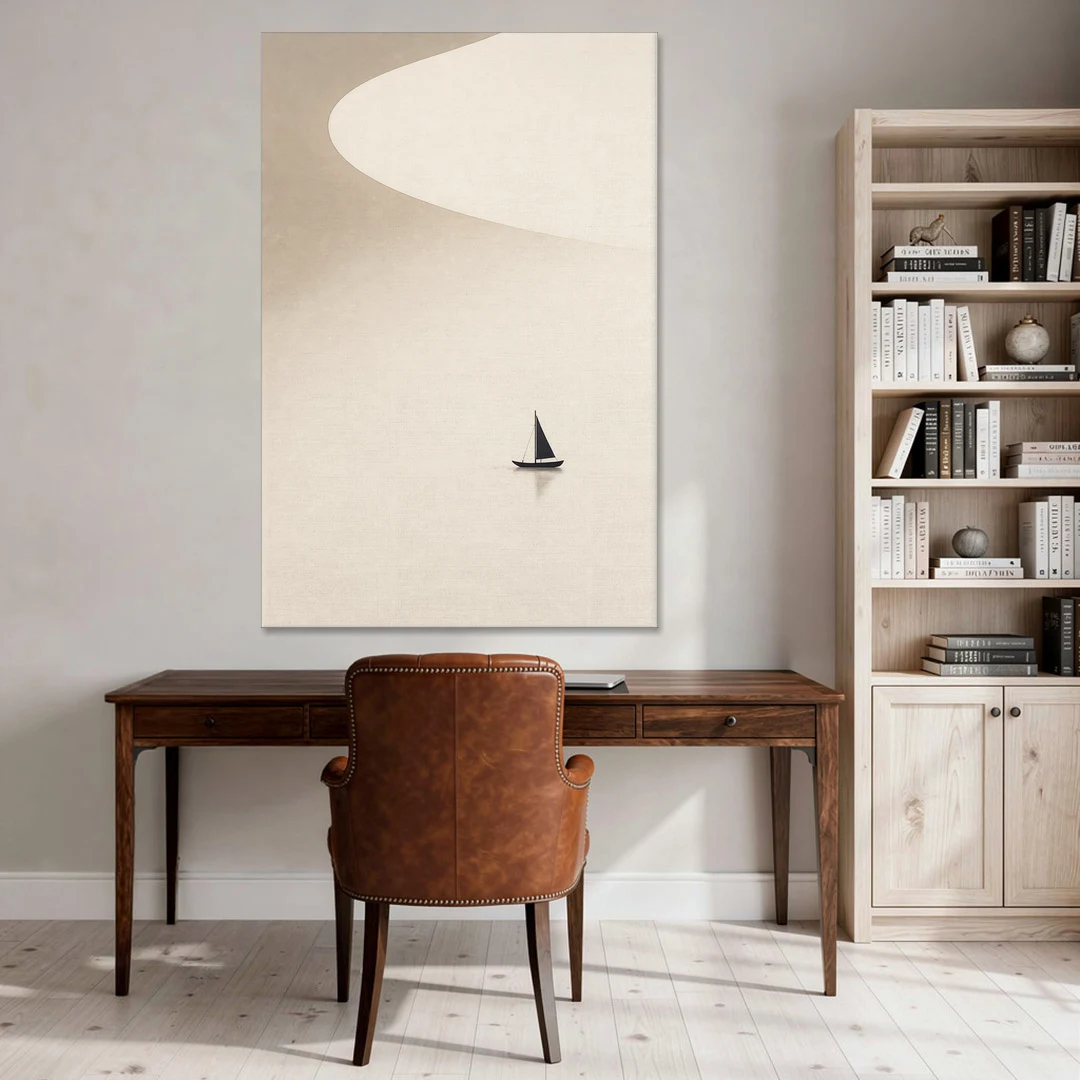 Neutral Wall Art of a Becalmed Sailboat - Canvas Wall Art - Office - 40x60