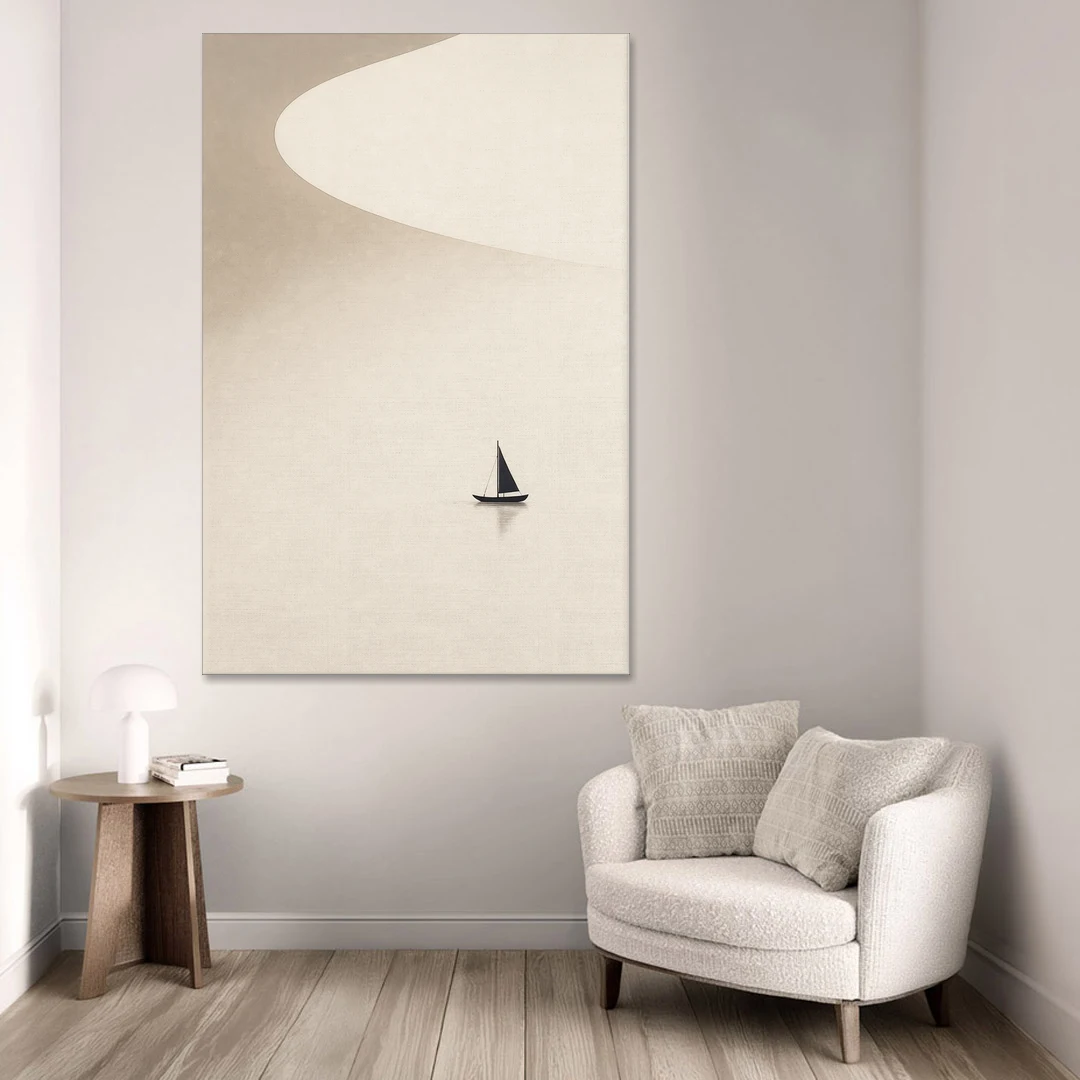 Neutral Wall Art of a Becalmed Sailboat - Canvas Wall Art - Sofa - 40x60