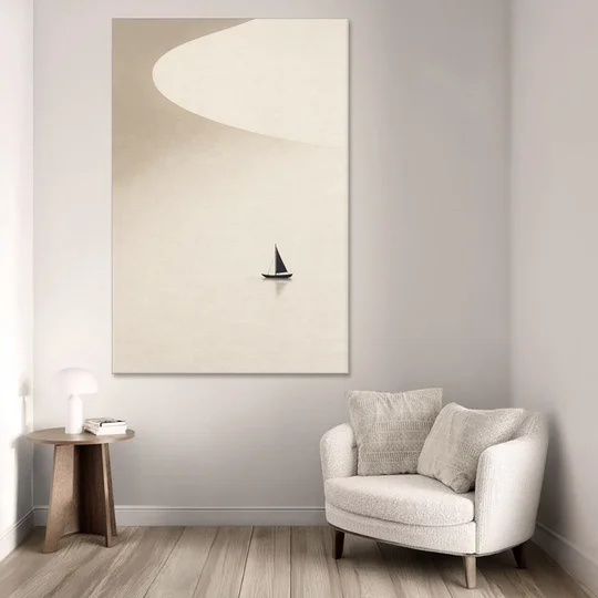 Neutral Wall Art of a Becalmed Sailboat - Canvas Wall Art - Sofa - 40x60