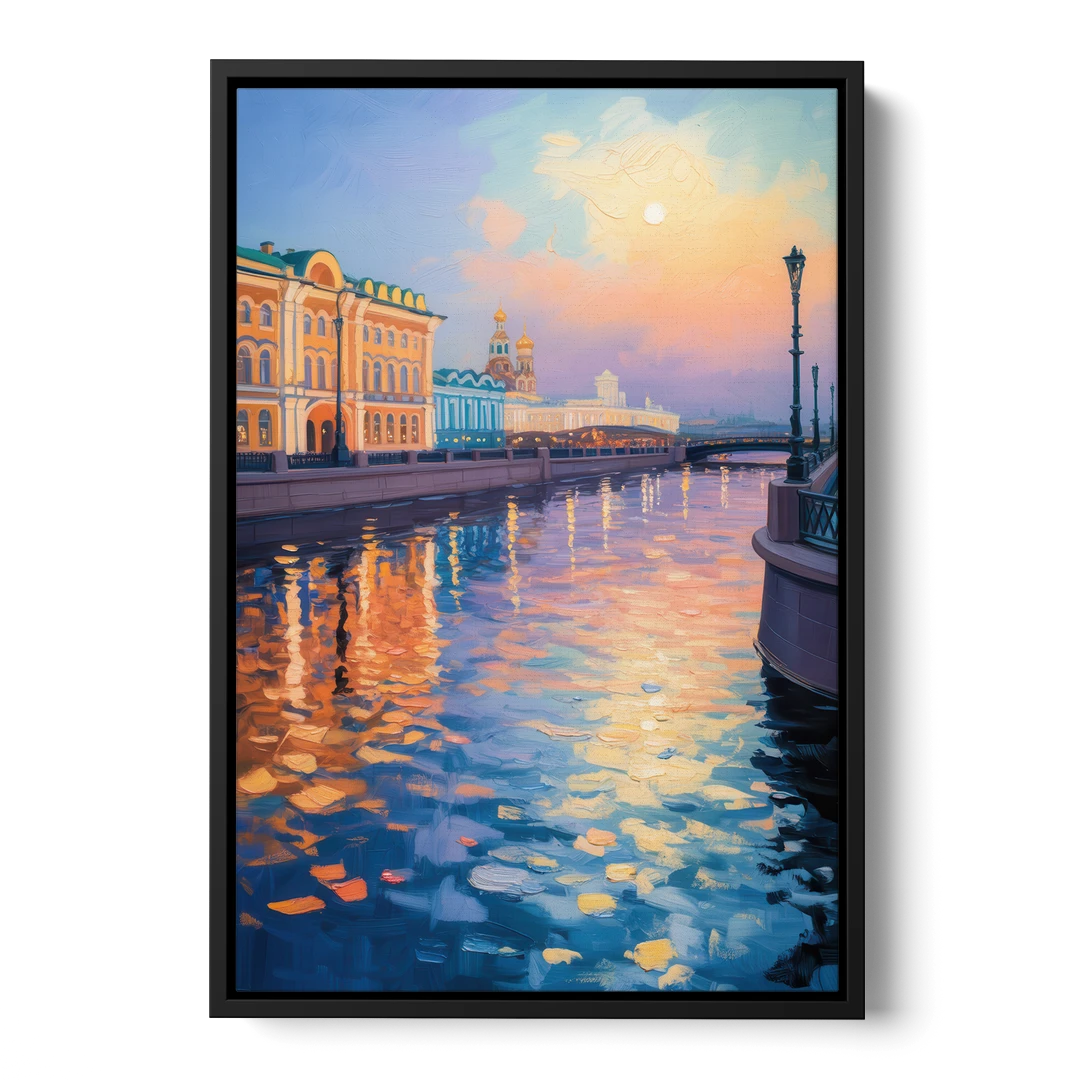 Neva River Reflections - Black Framed Canvas Wall Art - Front