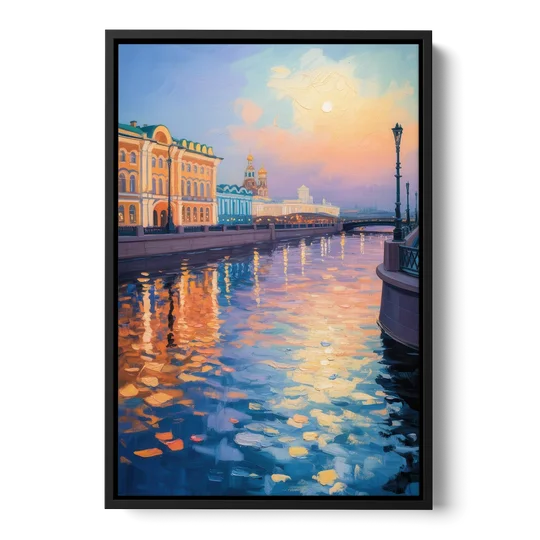 Neva River Reflections - Black Framed Canvas Wall Art - Front