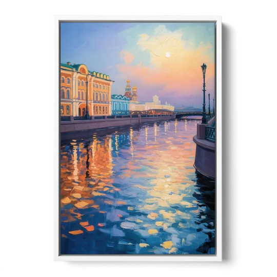 Neva River Reflections - White Framed Canvas Wall Art - Front