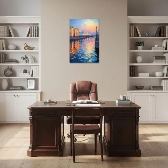 Neva River Reflections - Canvas Wall Art - Office - 24x36