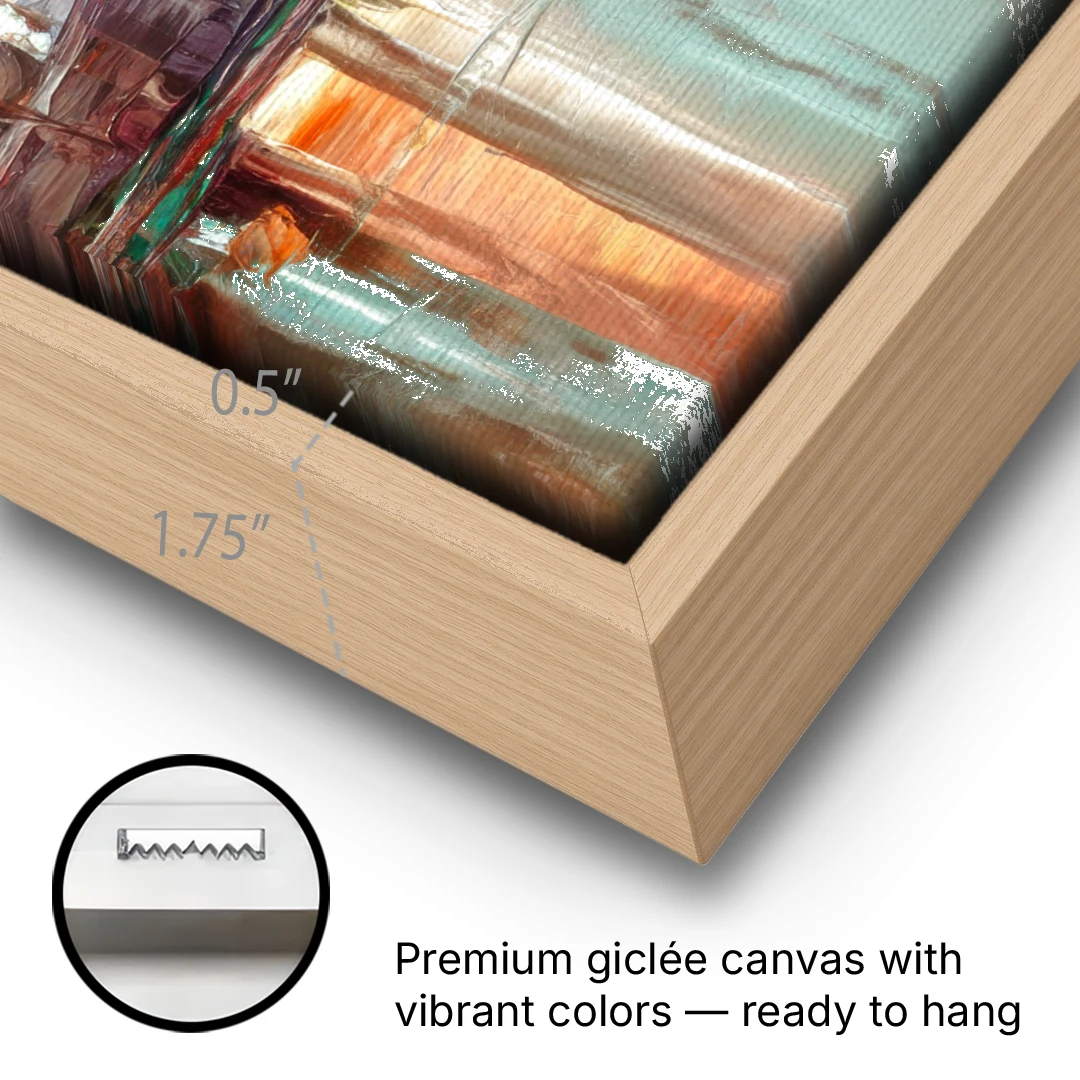 New Hope Artistic Skyline - Oak Framed Canvas Wall Art - Gallery Wrap Corner