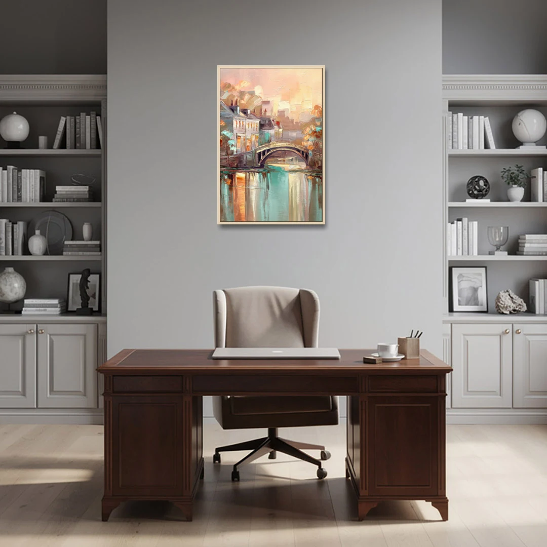 New Hope Artistic Skyline - Oak Framed Canvas Wall Art - Office - 24x36