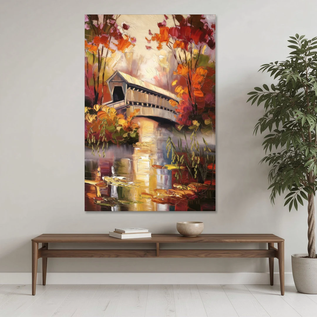 New Hope Covered Bridge Scene - Canvas Wall Art - Coffee Table - 40x60