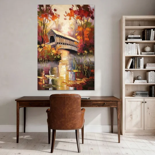New Hope Covered Bridge Scene - Canvas Wall Art - Office - 40x60