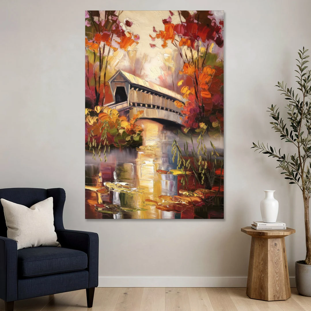 New Hope Covered Bridge Scene - Canvas Wall Art - Sofa - 40x60