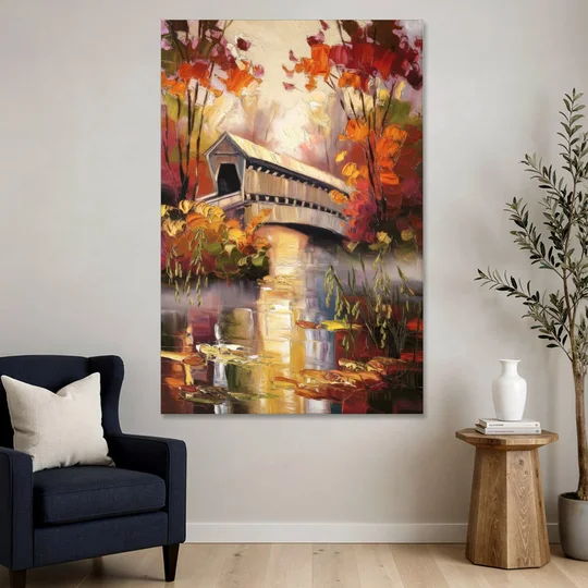 New Hope Covered Bridge Scene - Canvas Wall Art - Sofa - 40x60