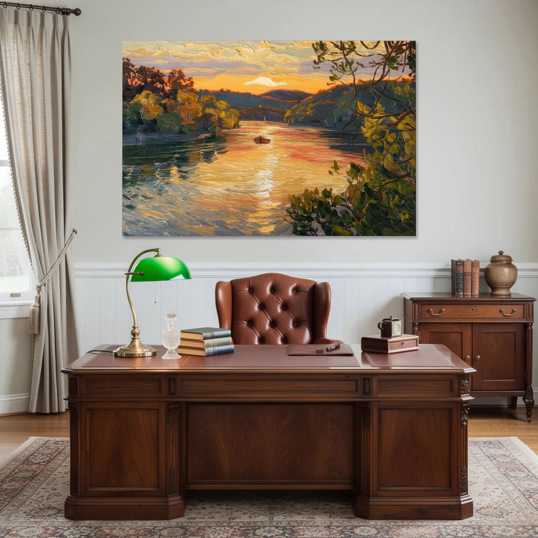 New Hope Delaware River Sunset - Canvas Wall Art - Office - 60x40