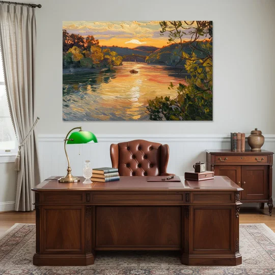 New Hope Delaware River Sunset - Canvas Wall Art - Office - 60x40