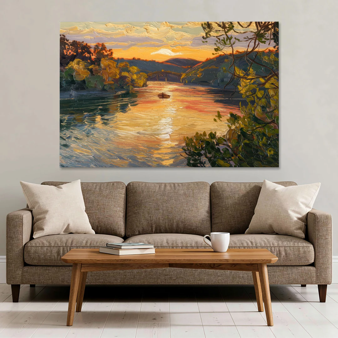 New Hope Delaware River Sunset - Canvas Wall Art - Sofa - 60x40