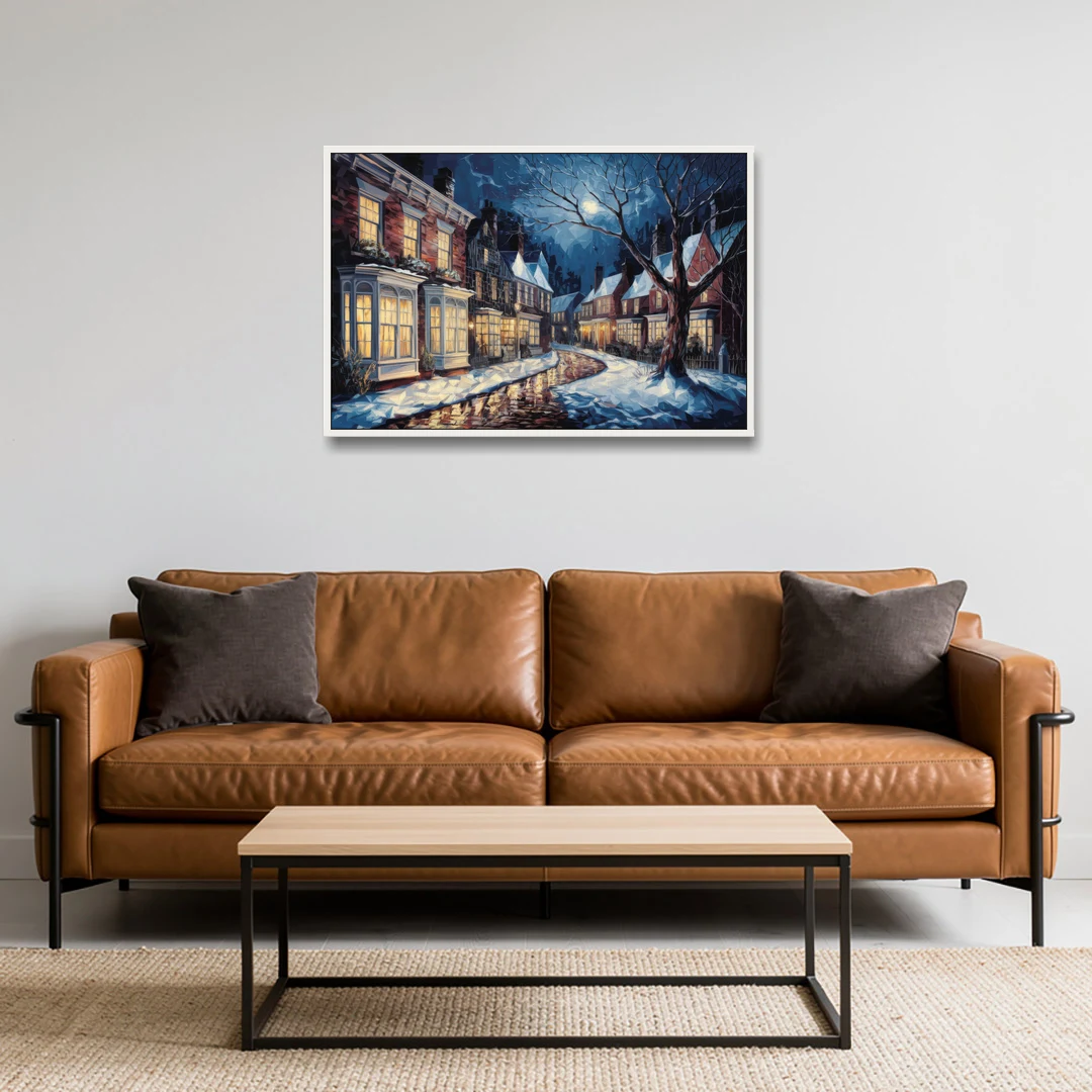 New Hope Historic Downtown - White Framed Canvas Wall Art - Sofa - 36x24