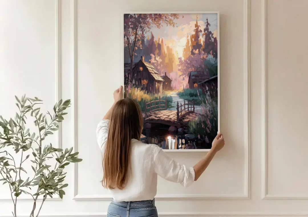 New Hope Rustic Charm canvas wall art being hung on a paneled wall