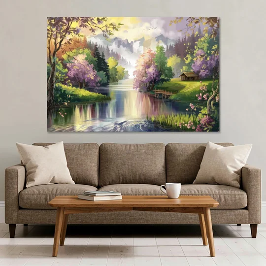 New Hope Scenic River Views - Canvas Wall Art - Sofa - 60x40