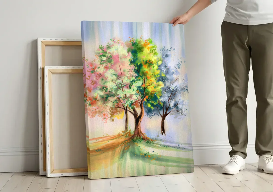 New Hope Seasonal Beauty canvas wall art leaning against a wall next to blank canvases