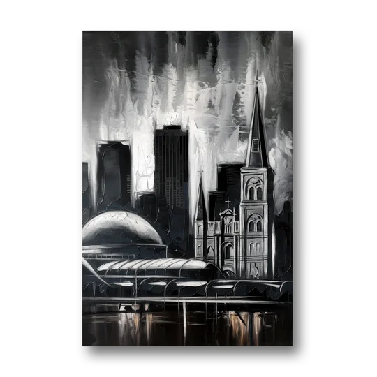 New Orleans Black and White Skyline - Canvas Wall Art - Front