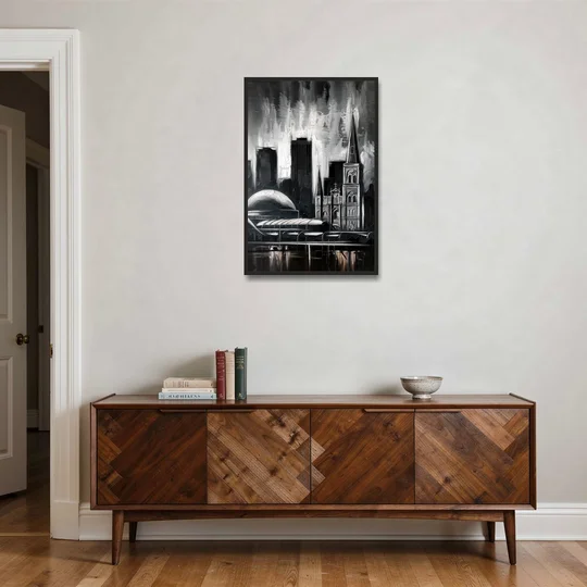 New Orleans Black and White Skyline - Black Framed Canvas Wall Art - Coffee Table - 24x36