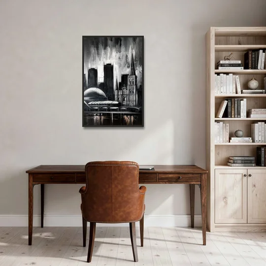 New Orleans Black and White Skyline - Black Framed Canvas Wall Art - Office - 24x36