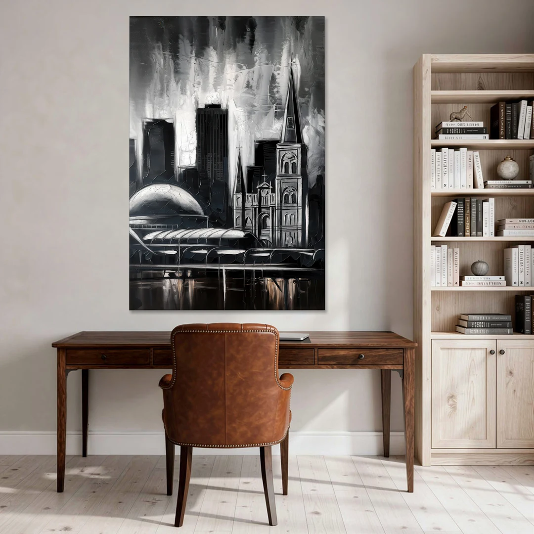 New Orleans Black and White Skyline - Canvas Wall Art - Office - 40x60